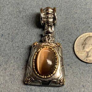 MX Retro Slider Pendant Silver Brown Moonstone Vintage BoHo Soft Girl Cottage